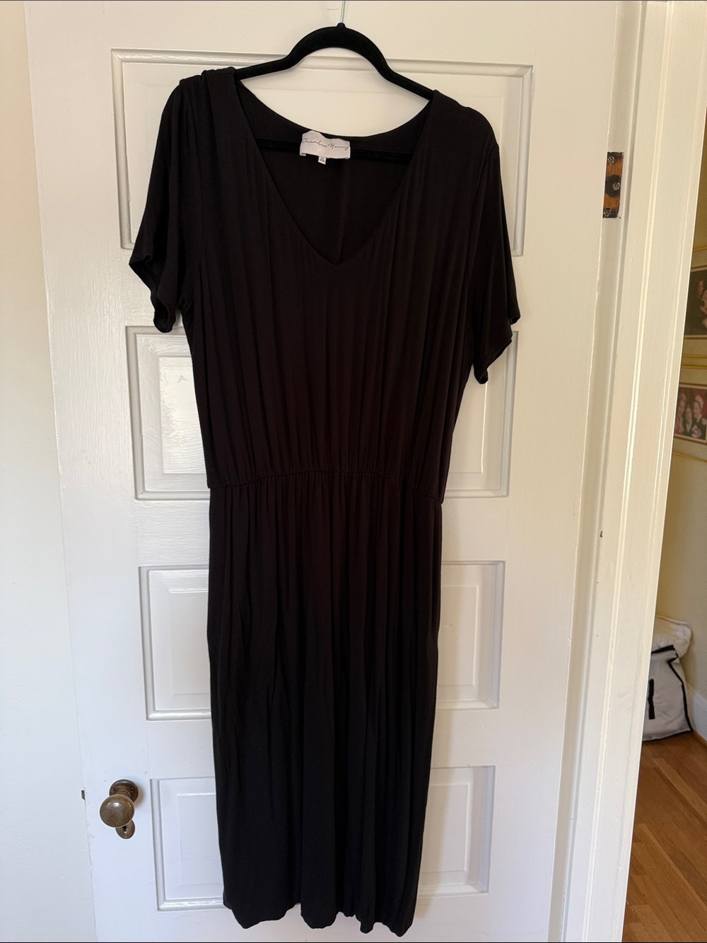Charles Henry Black V-Neck Midi Dress